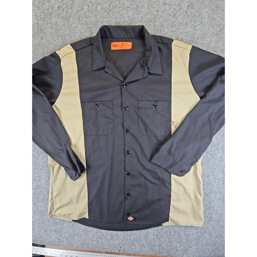 Dickies Mens 2XL, 2 tone Black/Brown Button Up Long Sleeve Work Shirt 1584